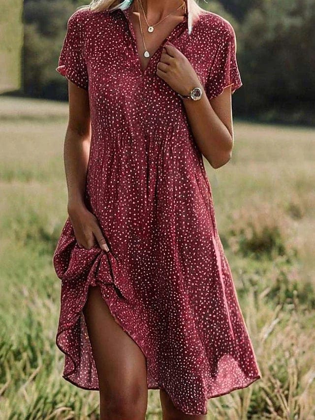 Vogain Women's Dresses Red / S Women's Dress Midi Shirt Dress Short Sleeve Cotton Casual Fit