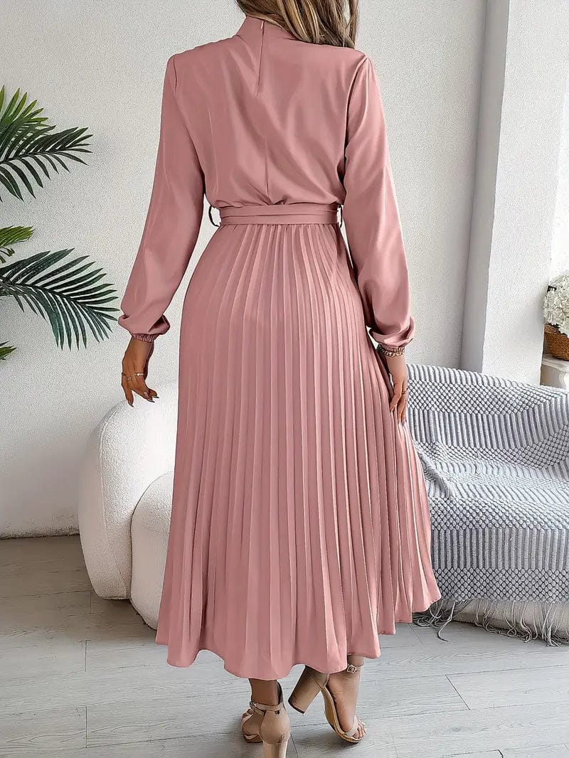 Vogain Women’s Dresses Women’s Dress Midi Long Sleeve Pleated Skirt Belted Waist Polyester Fit
