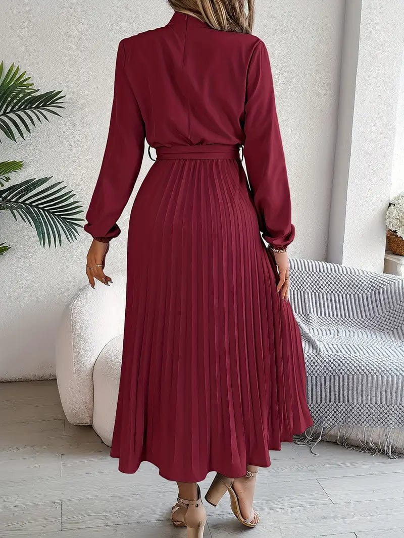 Vogain Women’s Dresses Women’s Dress Midi Long Sleeve Pleated Skirt Belted Waist Polyester Fit