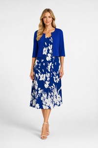 Womens Dress Floral A-Line 3/4 Sleeve Keyhole